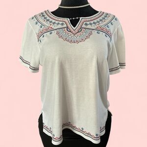 Alfred Dunner White Top with Red and Blue Embroidery